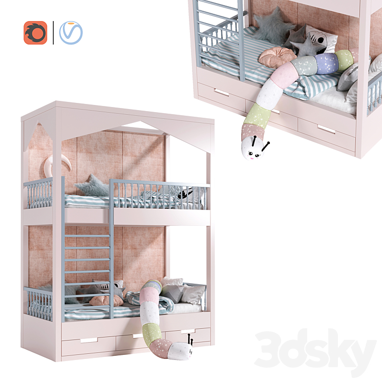 kids room bed - 2（model:2767267_Rectangle_Vray,Corona）