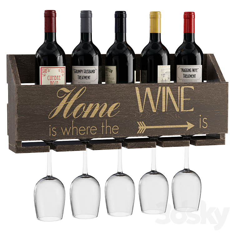 Gallatin Le Luxe Engraved Home is Where 5 Bottle Wall Mounted Wine Bottle and Glass Rack_（model:2824460）wine,alcohol,alcoholic,d