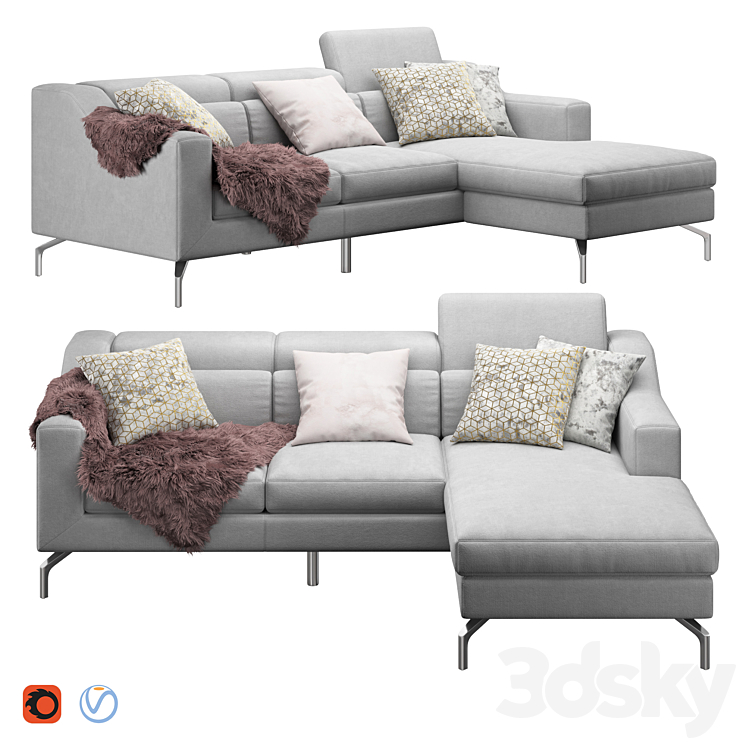Corner Sofa_（model:2966770）sofa,angular,pillows,skin,wool,fur
