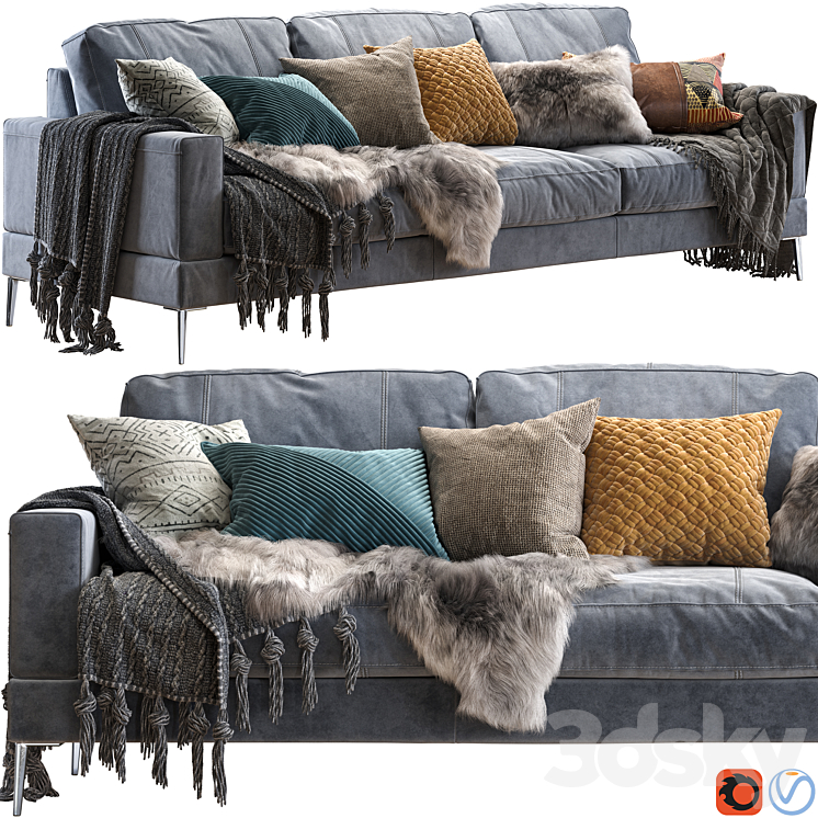 Capri sofa 258 cm_（model:2979109）skin,pohjanmaan,capri,plaid,knitted,pillow,pillows,yarn,fur,deer,the cloth,decor,scandi,scandin